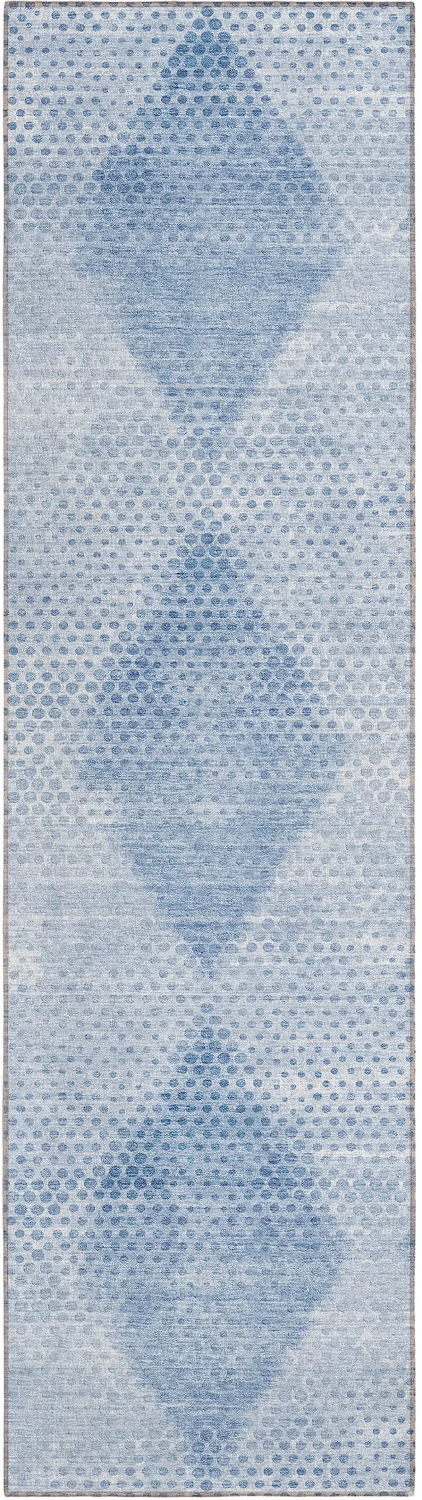 Blue Geometric Washable Non Skid Indoor Outdoor Runner Rug Photo 2