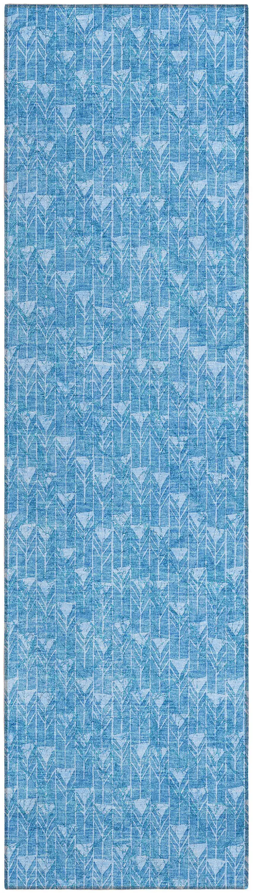 8' Runner Blue Geometric Washable Non Skid Indoor Outdoor Runner Rug Photo 2