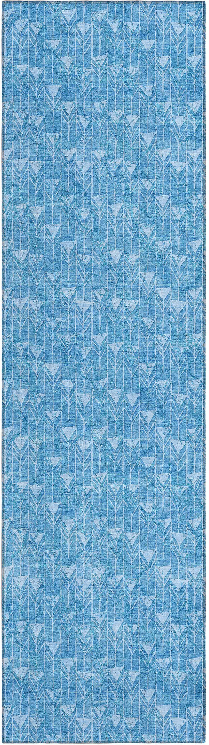 8' Runner Blue Geometric Washable Non Skid Indoor Outdoor Runner Rug Photo 2