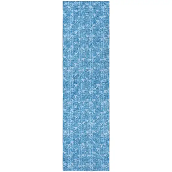 Blue Geometric Washable Non Skid Indoor Outdoor Runner Rug Photo 5