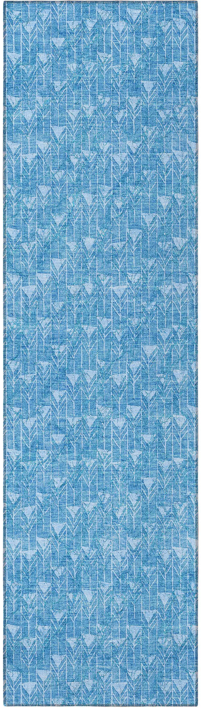 Blue Geometric Washable Non Skid Indoor Outdoor Runner Rug Photo 5