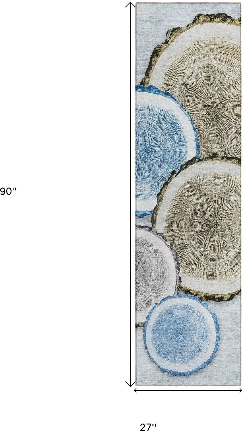 8' Runner Blue Gold and Gray Faux Bois Washable Non Skid Indoor Outdoor Runner Rug Photo 9