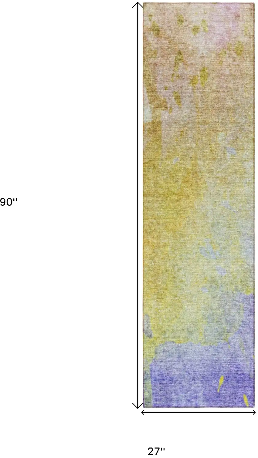 Blue Gold and Wheat Abstract Washable Non Skid Indoor Outdoor Runner Rug Photo 3
