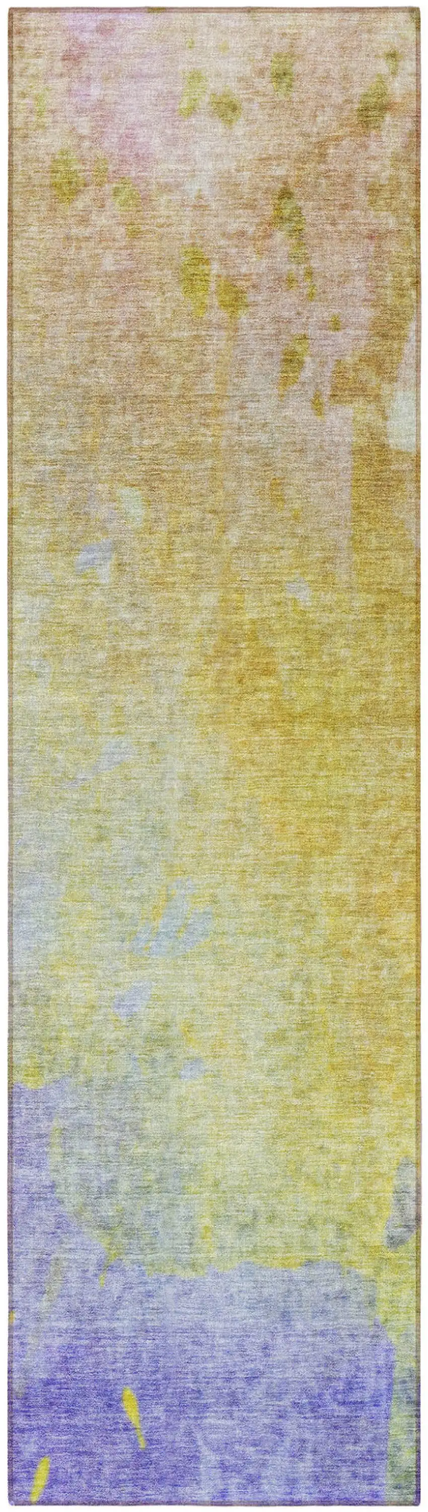 Blue Gold and Wheat Abstract Washable Non Skid Indoor Outdoor Runner Rug Photo 4