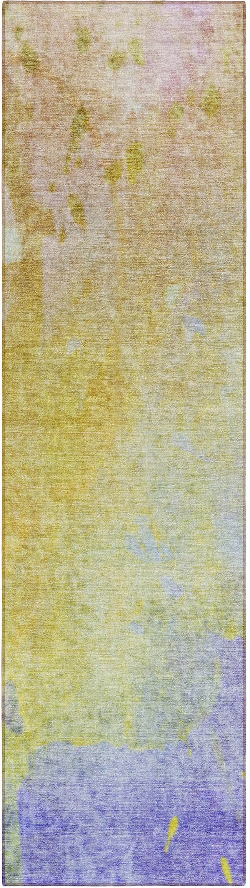 8' Runner Blue Gold and Wheat Abstract Washable Non Skid Indoor Outdoor Runner Rug Photo 2
