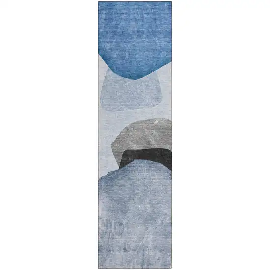 8' Runner Blue Gray and Black Abstract Washable Non Skid Indoor Outdoor Runner Rug Photo 2