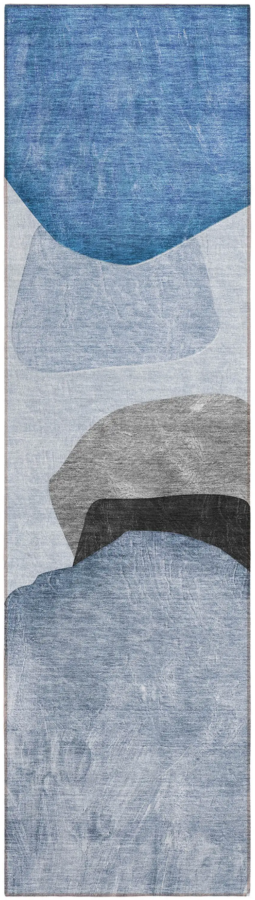 8' Runner Blue Gray and Black Abstract Washable Non Skid Indoor Outdoor Runner Rug Photo 2