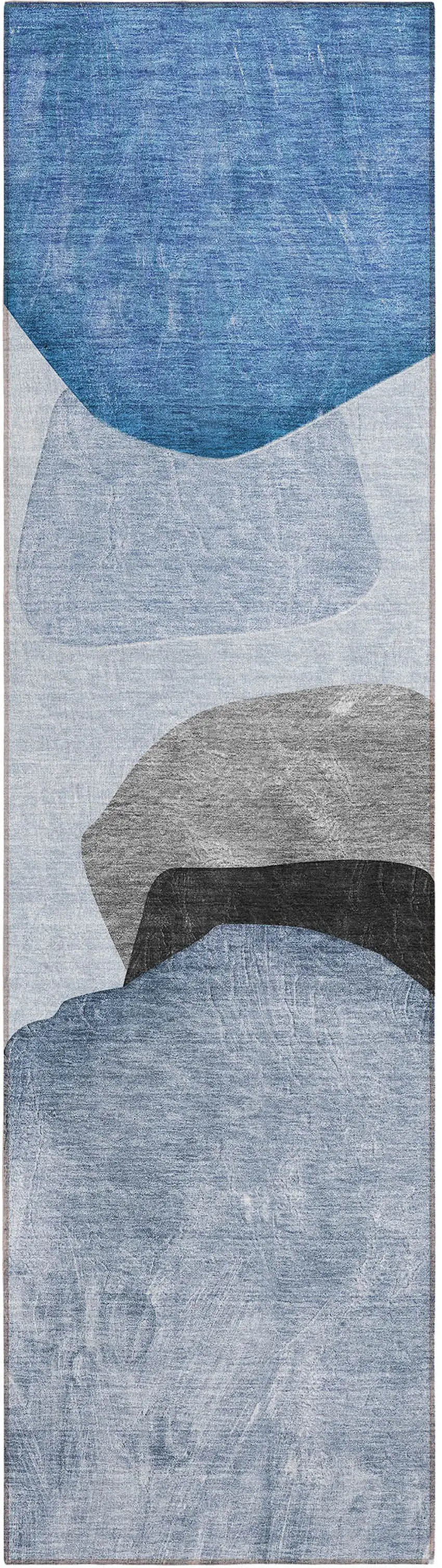8' Runner Blue Gray and Black Abstract Washable Non Skid Indoor Outdoor Runner Rug Photo 2