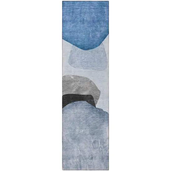 Blue Gray and Black Abstract Washable Non Skid Indoor Outdoor Runner Rug Photo 5