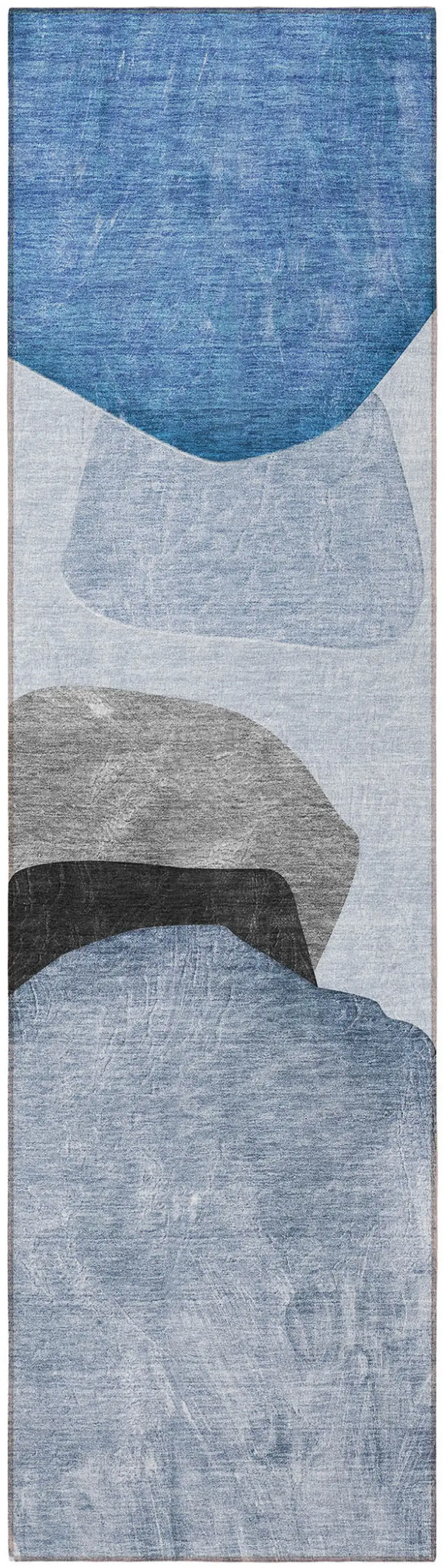 8' Runner Blue Gray and Black Abstract Washable Non Skid Indoor Outdoor Runner Rug Photo 4