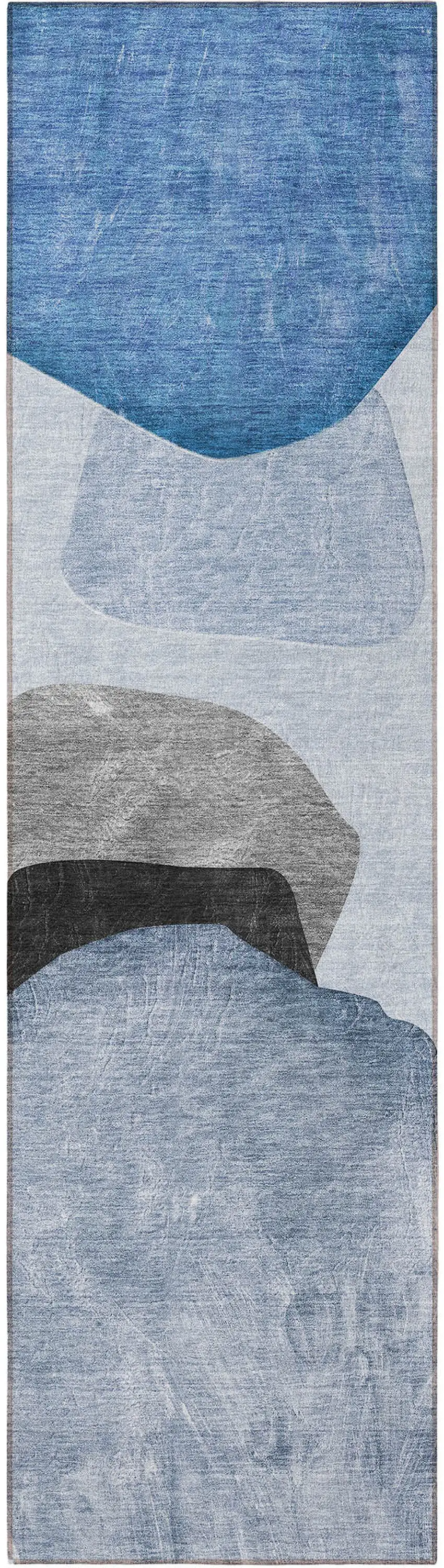 8' Runner Blue Gray and Black Abstract Washable Non Skid Indoor Outdoor Runner Rug Photo 4