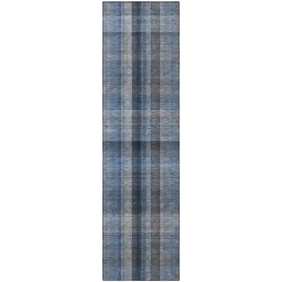 Blue Plaid Washable Non Skid Indoor Outdoor Runner Rug Photo 5