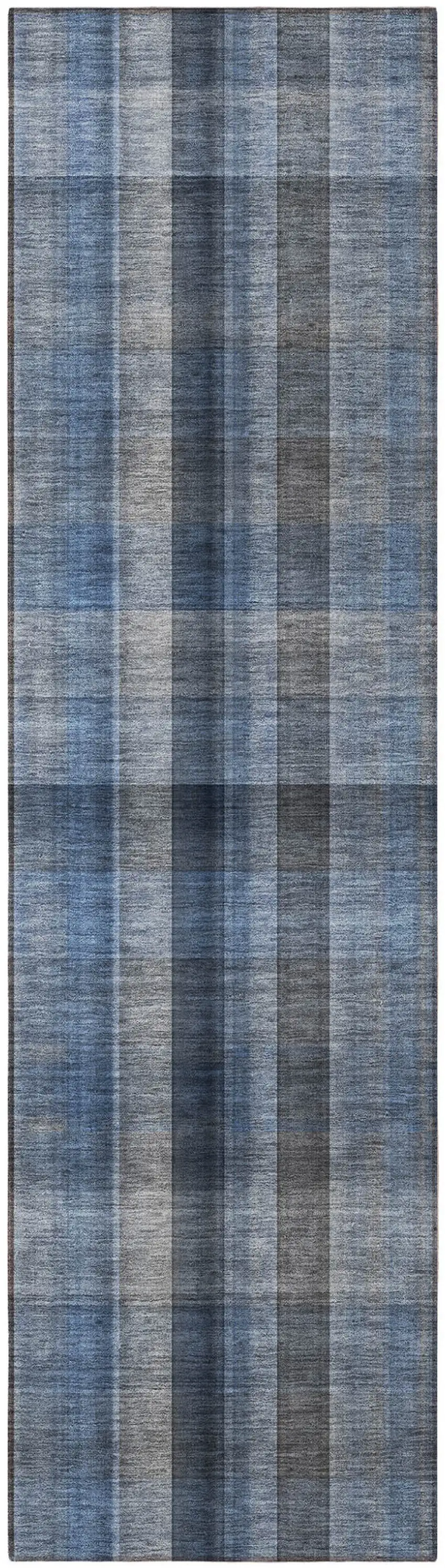 Blue Plaid Washable Non Skid Indoor Outdoor Runner Rug Photo 5