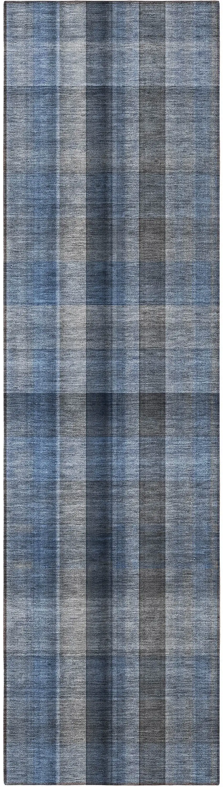 Blue Plaid Washable Non Skid Indoor Outdoor Runner Rug Photo 5