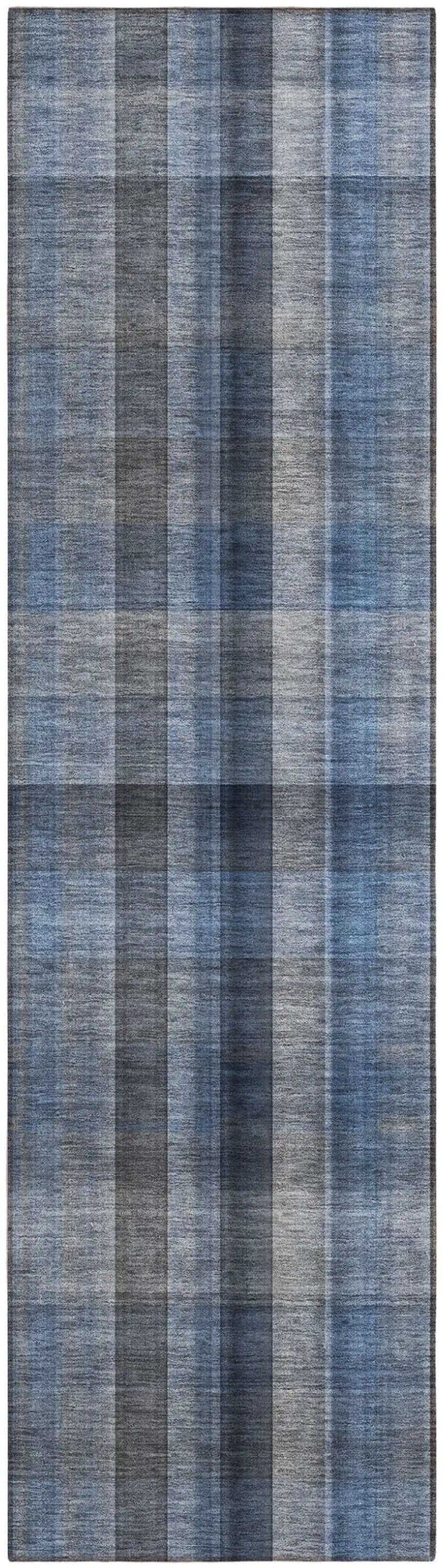 Blue Plaid Washable Non Skid Indoor Outdoor Runner Rug Photo 2