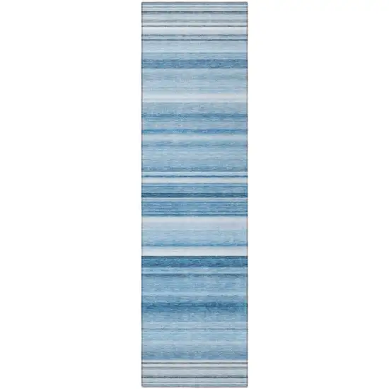 8' Runner Blue Striped Washable Non Skid Indoor Outdoor Runner Rug Photo 4