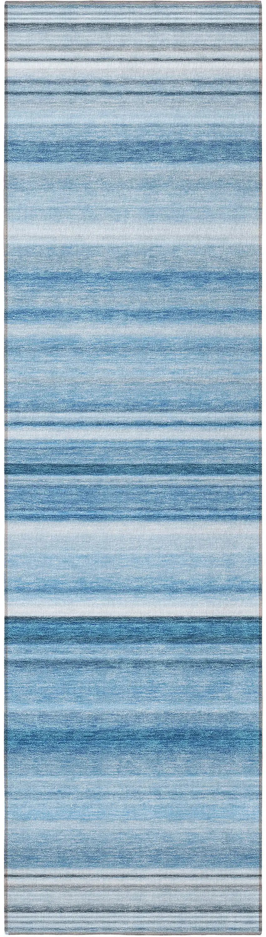 8' Runner Blue Striped Washable Non Skid Indoor Outdoor Runner Rug Photo 4