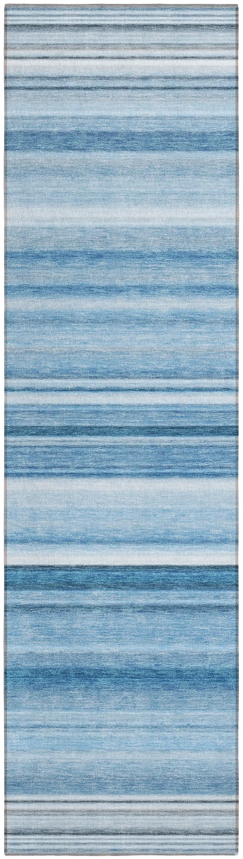 Blue Striped Washable Non Skid Indoor Outdoor Runner Rug Photo 2