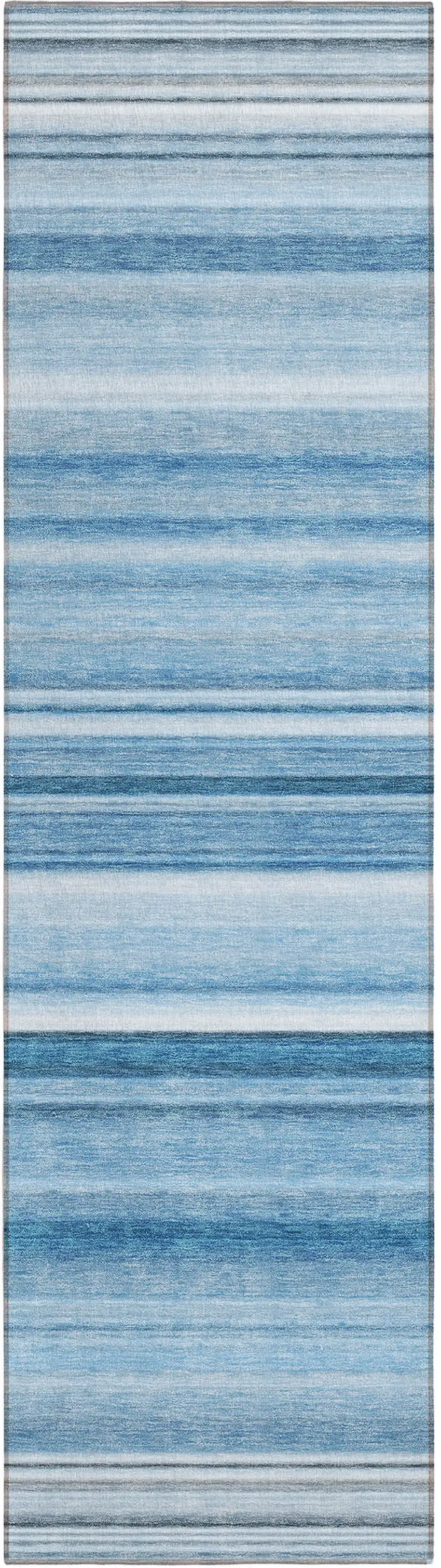 Blue Striped Washable Non Skid Indoor Outdoor Runner Rug Photo 2