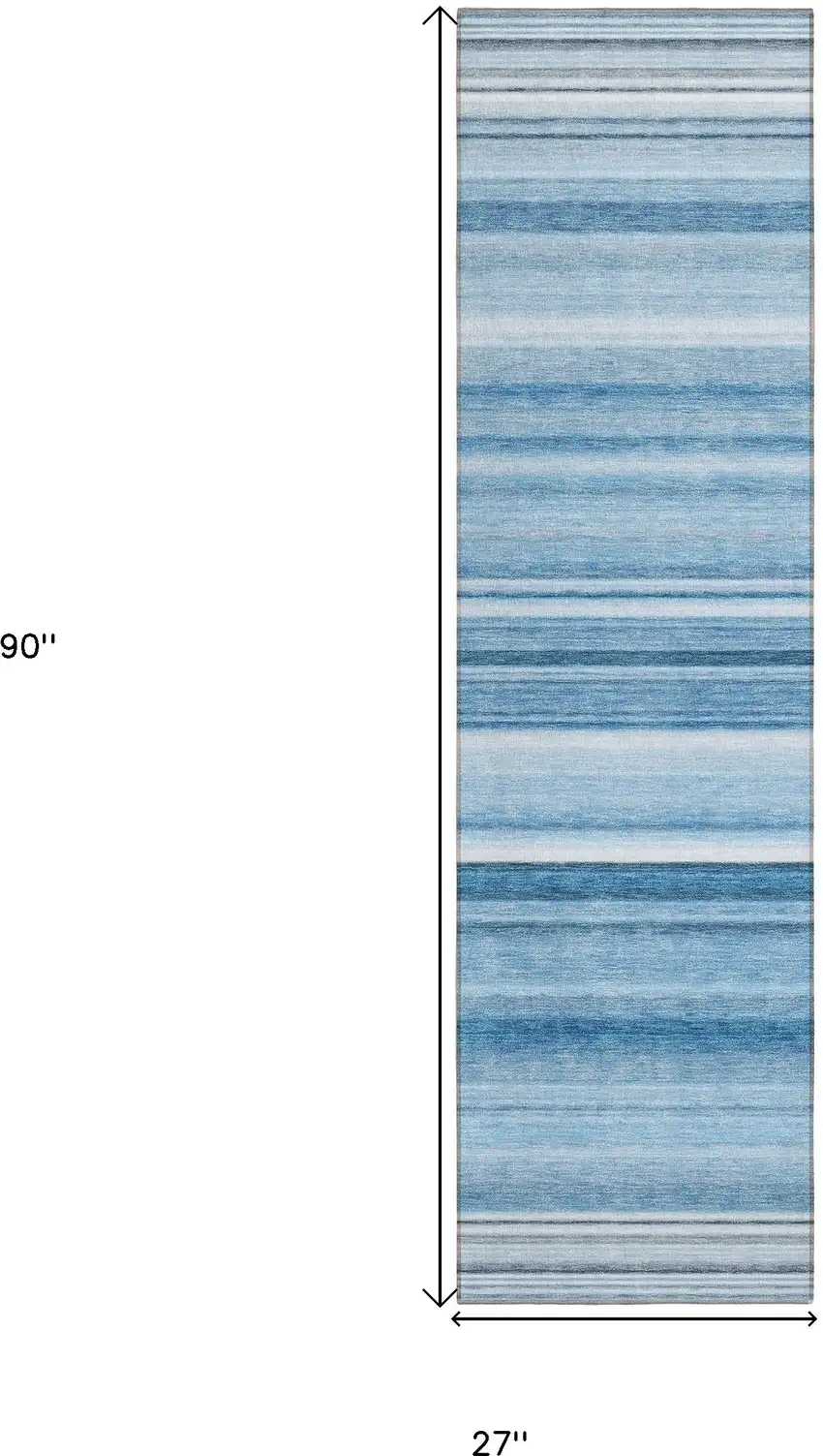 8' Runner Blue Striped Washable Non Skid Indoor Outdoor Runner Rug Photo 3