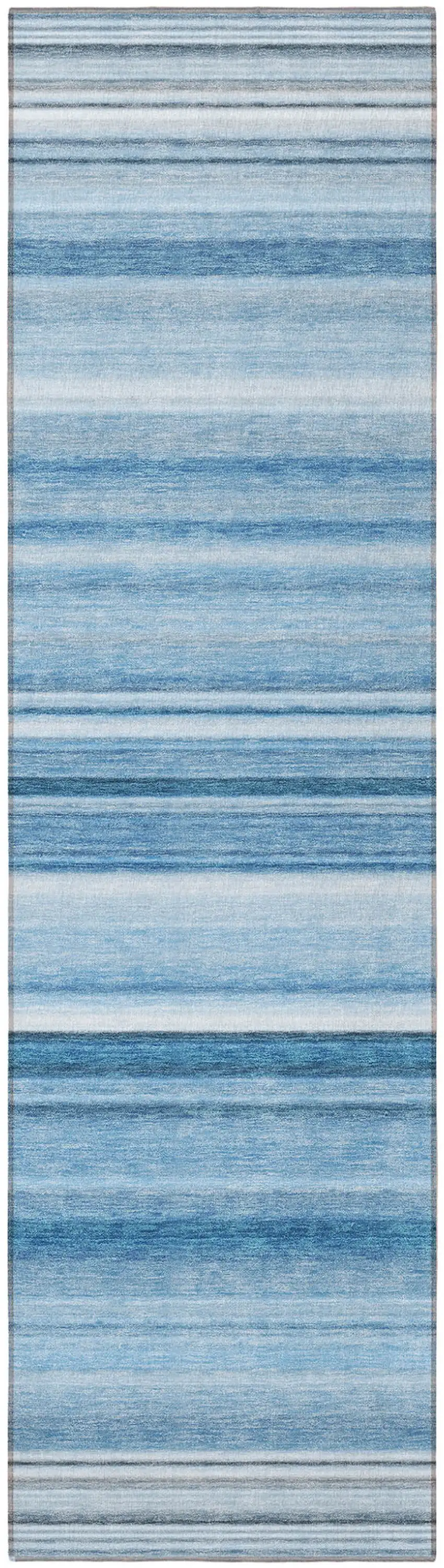 8' Runner Blue Striped Washable Non Skid Indoor Outdoor Runner Rug Photo 5