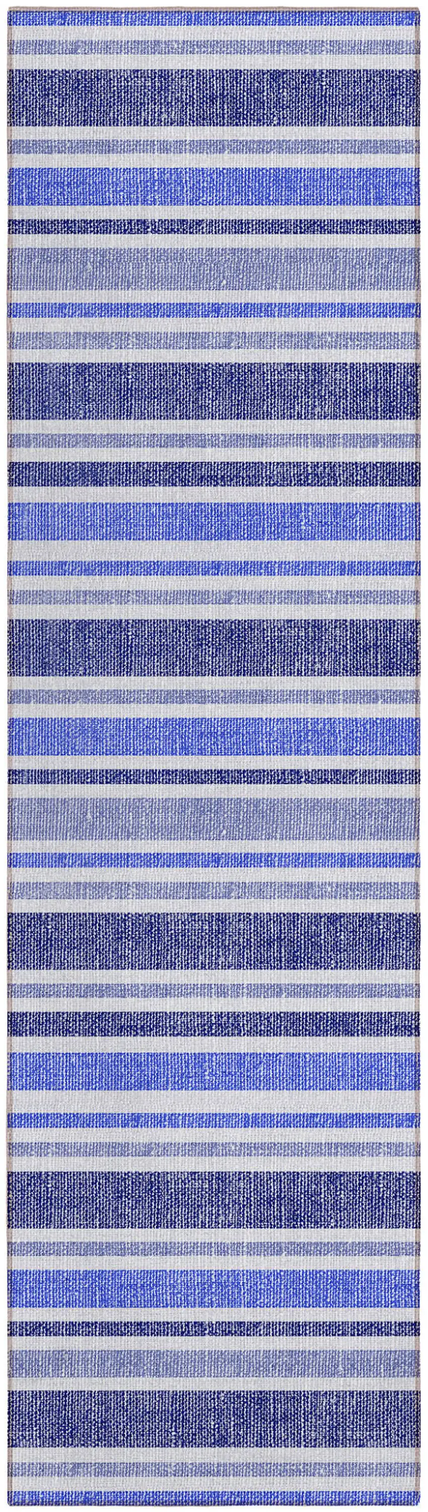 Blue Striped Washable Indoor Outdoor Runner Rug Photo 2
