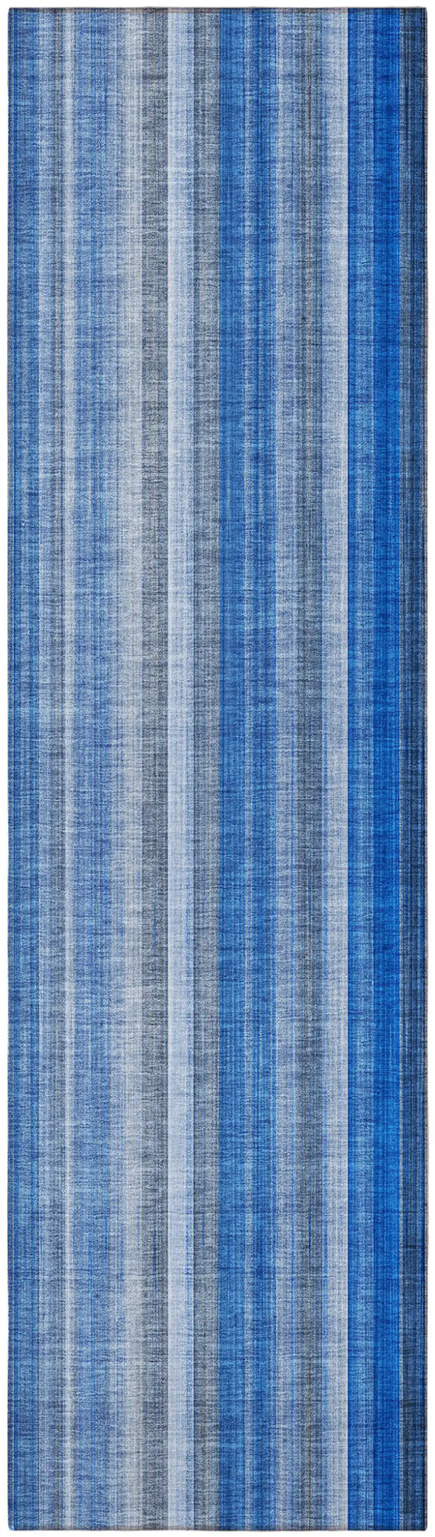 Blue Striped Washable Non Skid Indoor Outdoor Runner Rug Photo 5