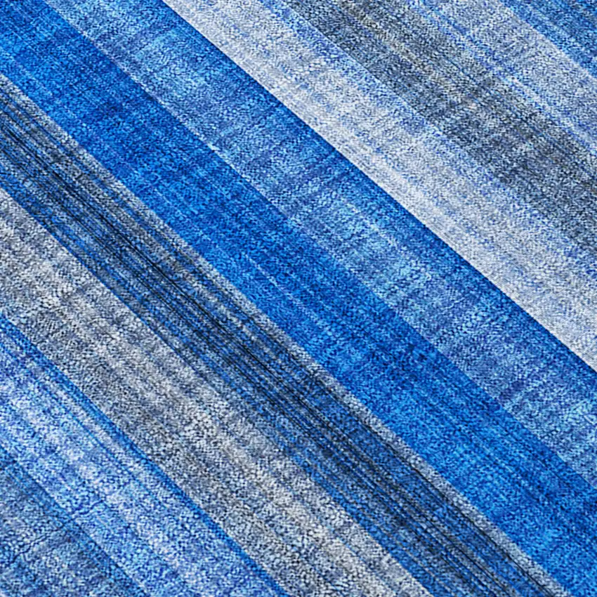 Blue Striped Washable Non Skid Indoor Outdoor Runner Rug Photo 8