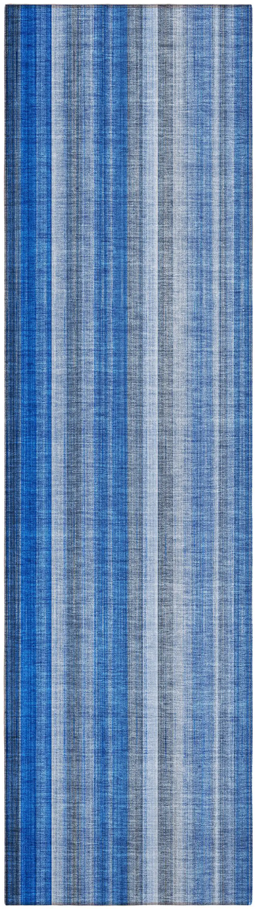 Blue Striped Washable Non Skid Indoor Outdoor Runner Rug Photo 2