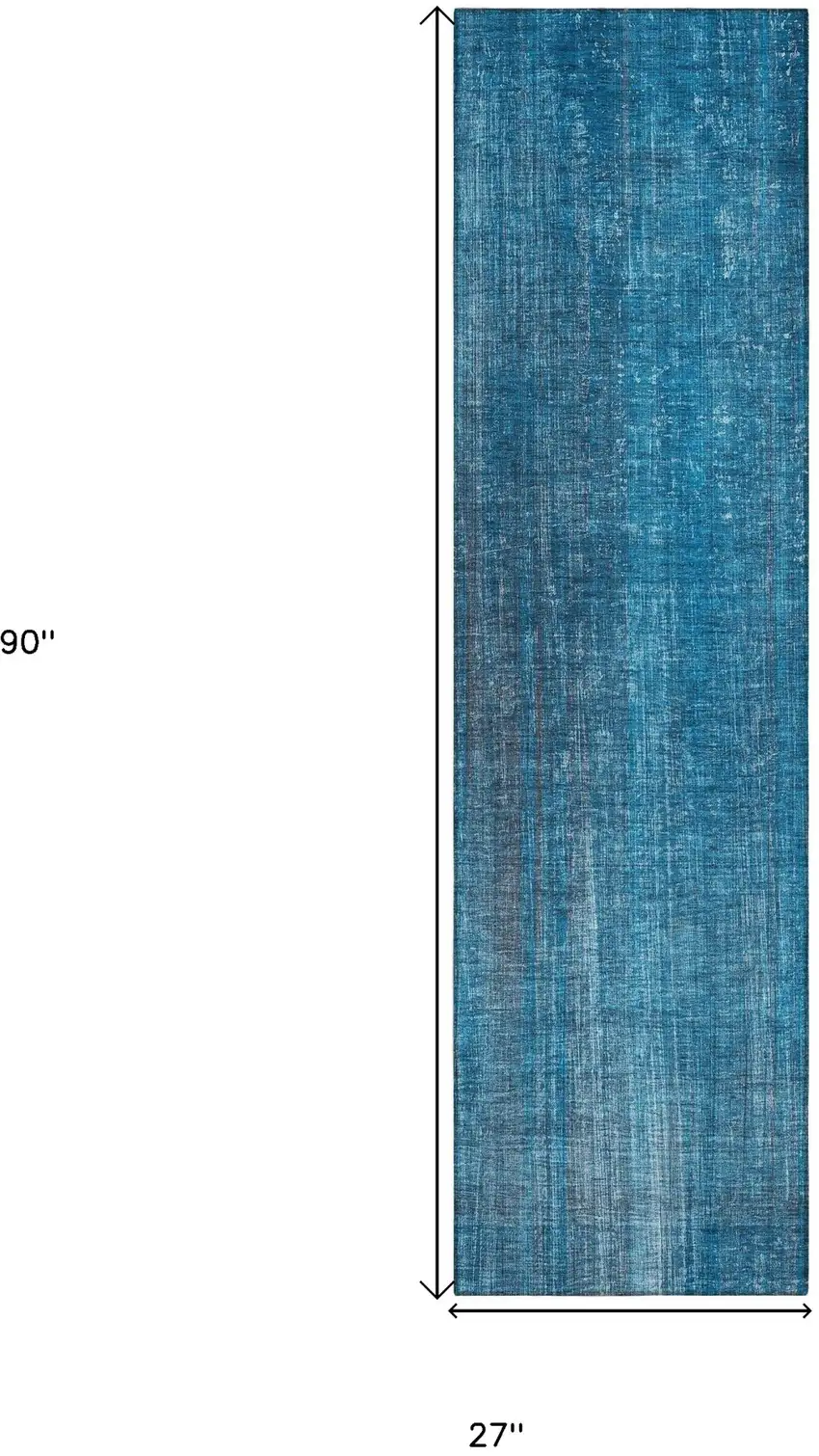 Blue Striped Washable Non Skid Indoor Outdoor Runner Rug Photo 3