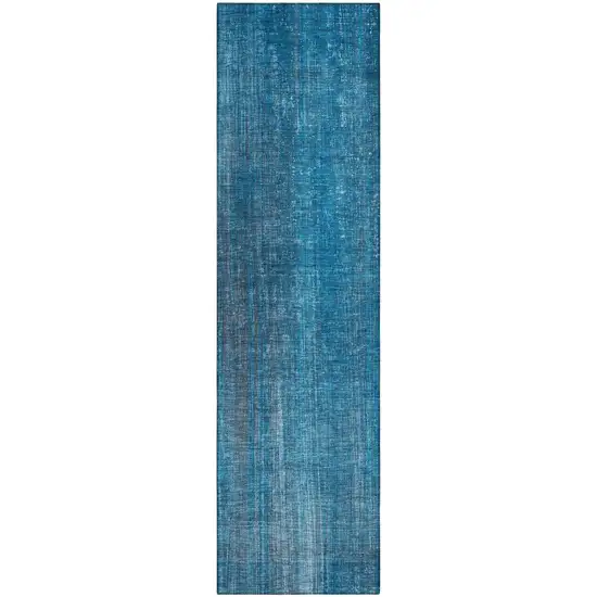Blue Striped Washable Non Skid Indoor Outdoor Runner Rug Photo 2
