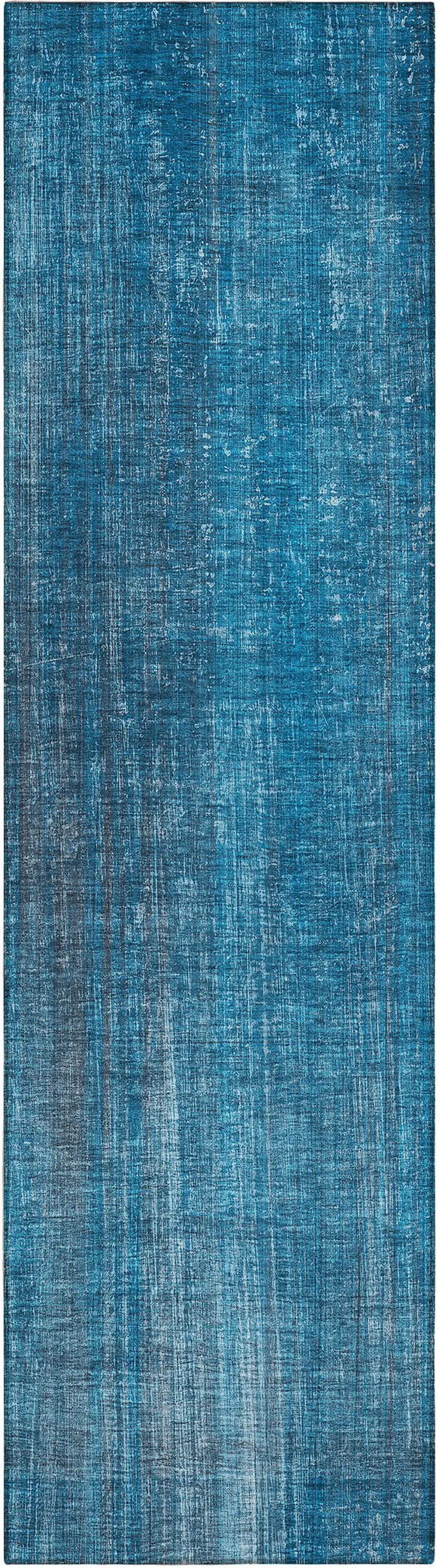 Blue Striped Washable Non Skid Indoor Outdoor Runner Rug Photo 2