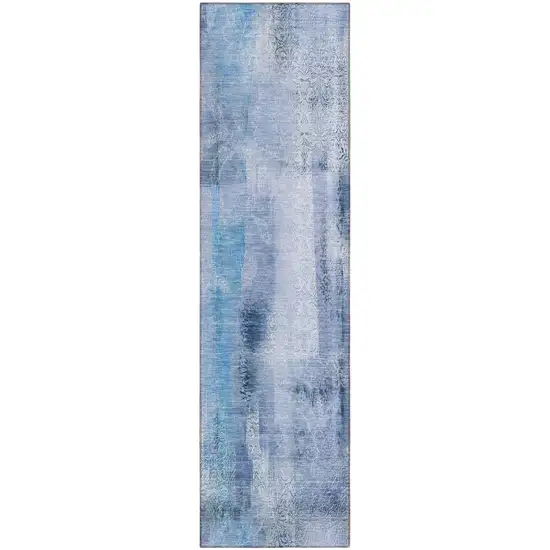 Blue Washable Non Skid Indoor Outdoor Runner Rug Photo 2