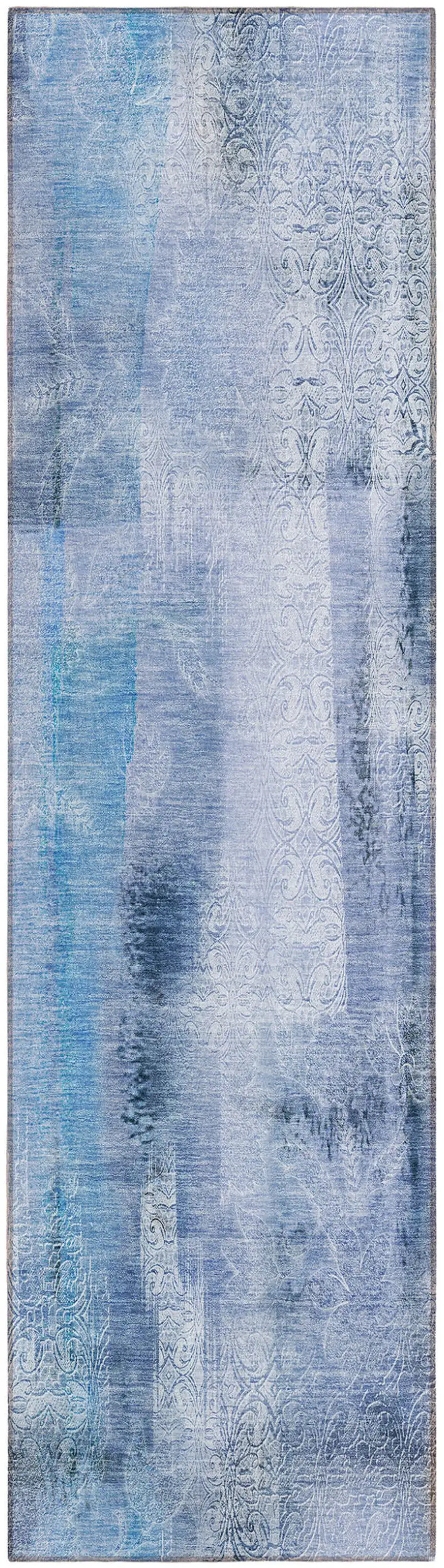 Blue Washable Non Skid Indoor Outdoor Runner Rug Photo 2