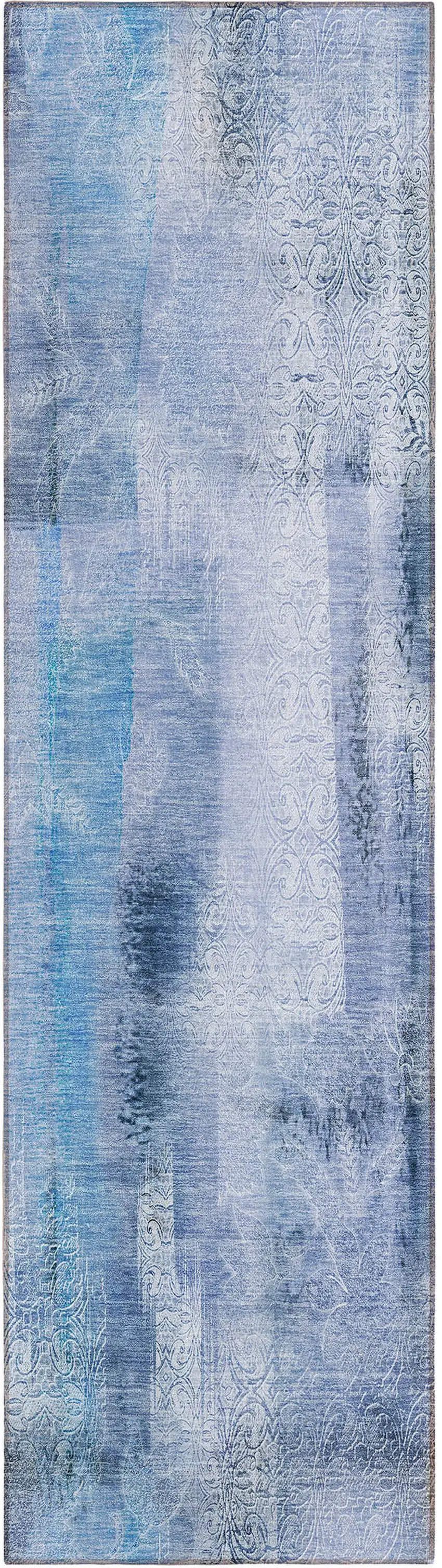 Blue Washable Non Skid Indoor Outdoor Runner Rug Photo 2