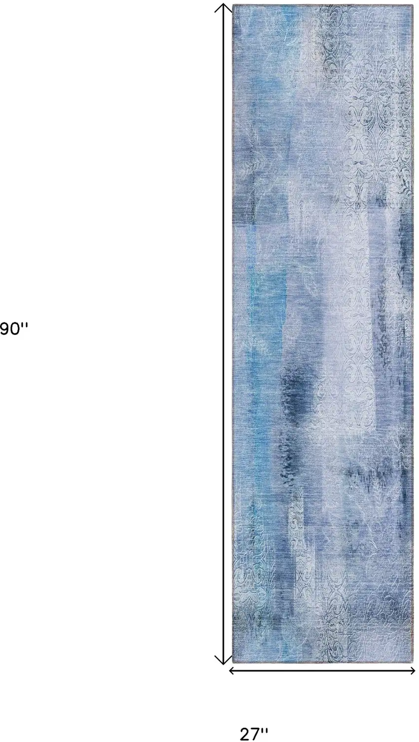 Blue Washable Non Skid Indoor Outdoor Runner Rug Photo 3