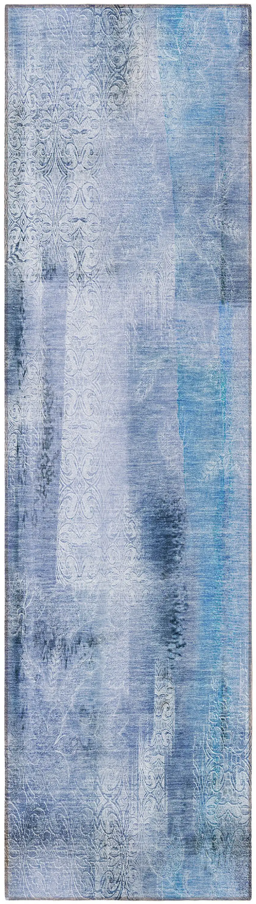 8' Runner Blue Washable Non Skid Indoor Outdoor Runner Rug Photo 4