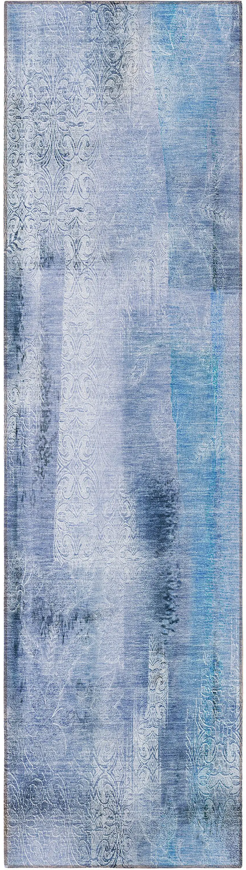 8' Runner Blue Washable Non Skid Indoor Outdoor Runner Rug Photo 4