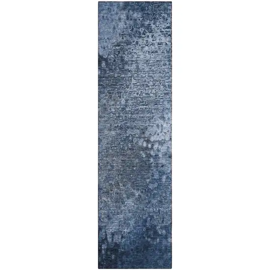 Blue Washable Non Skid Indoor Outdoor Runner Rug Photo 2