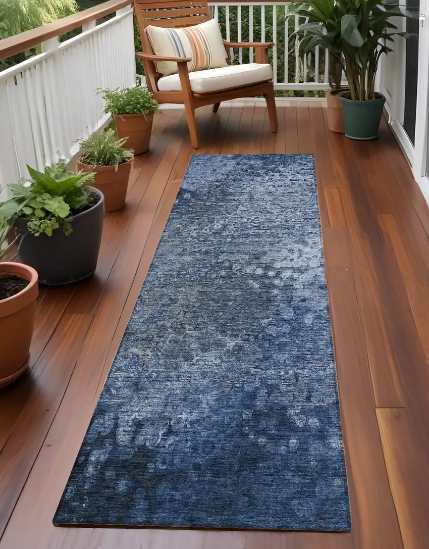 Blue Washable Non Skid Indoor Outdoor Runner Rug Photo 1
