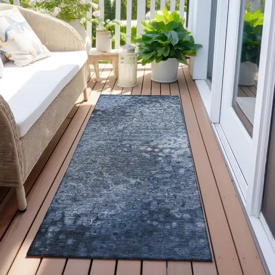 Blue Washable Non Skid Indoor Outdoor Runner Rug Photo 8