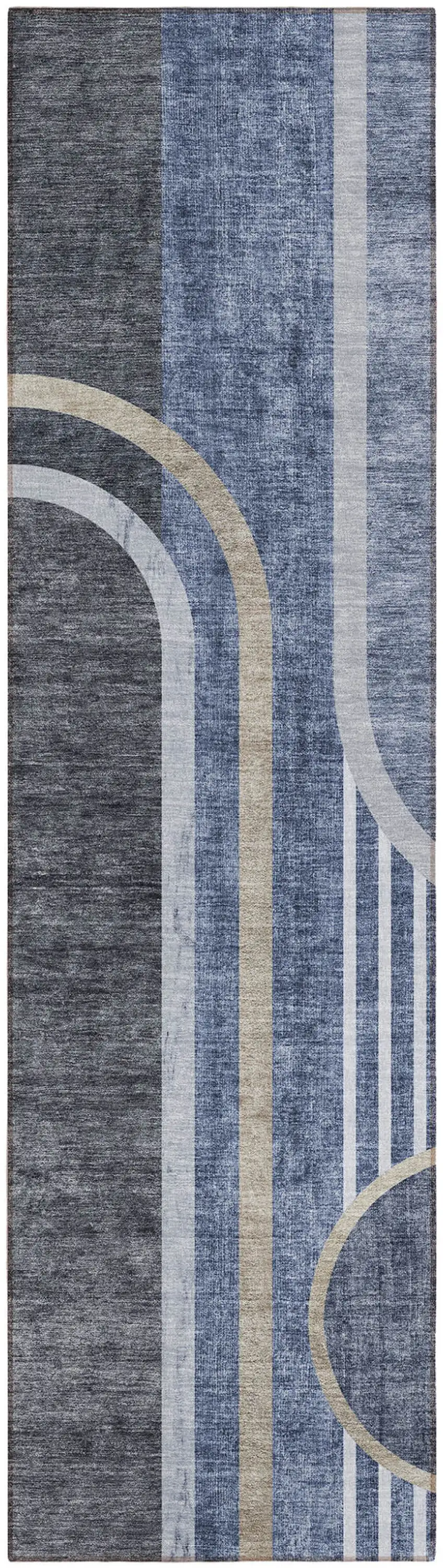 Blue and Black Abstract Washable Indoor Outdoor Runner Rug Photo 2
