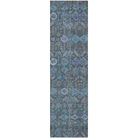 Blue and Coffee Floral Washable Non Skid Indoor Outdoor Runner Rug Photo 4