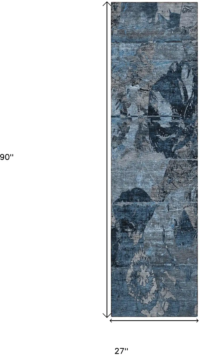 Blue and Dark Blue Abstract Washable Indoor Outdoor Runner Rug Photo 3