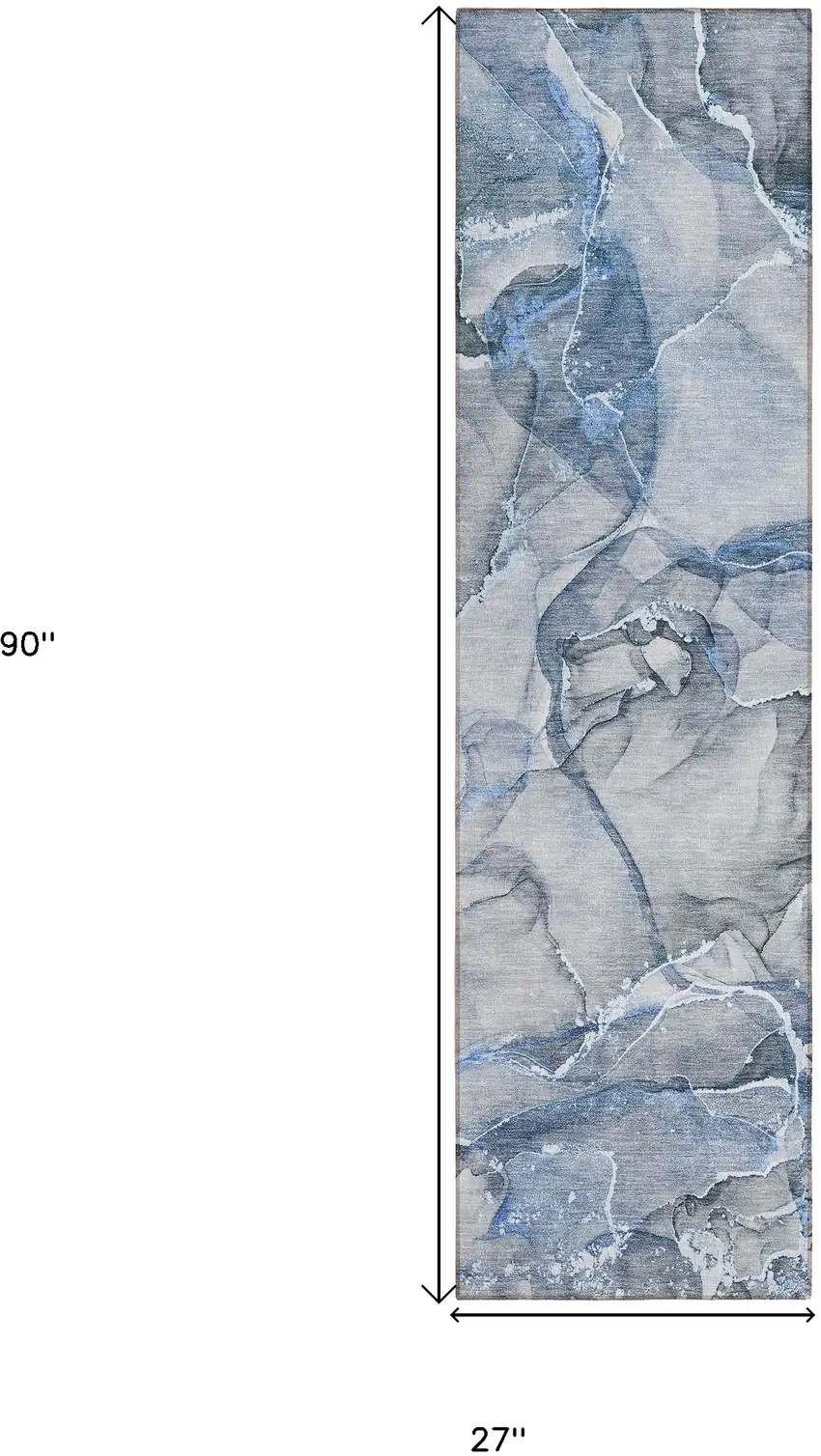 Blue and Gray Abstract Washable Non Skid Indoor Outdoor Runner Rug Photo 3