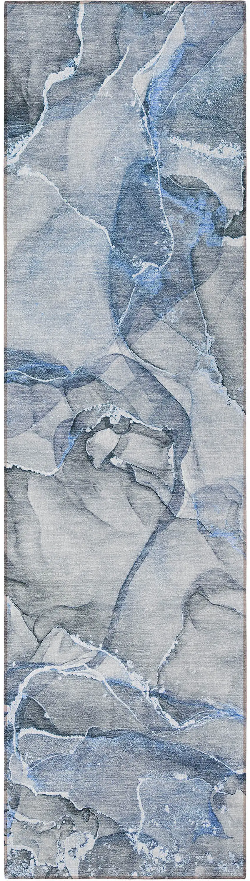 Blue and Gray Abstract Washable Non Skid Indoor Outdoor Runner Rug Photo 6