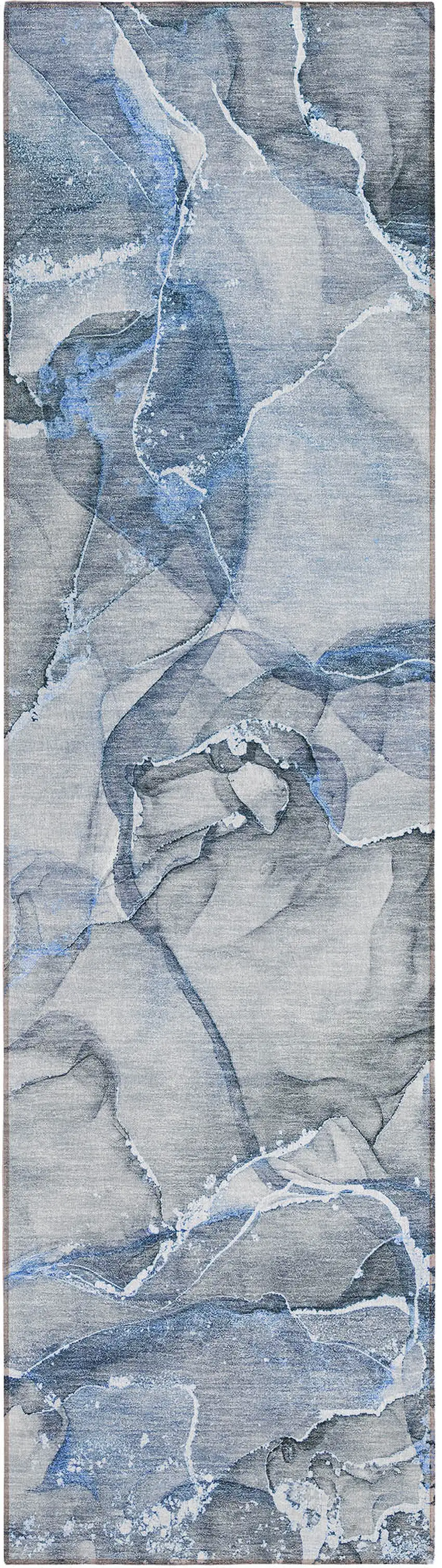 Blue and Gray Abstract Washable Non Skid Indoor Outdoor Runner Rug Photo 2