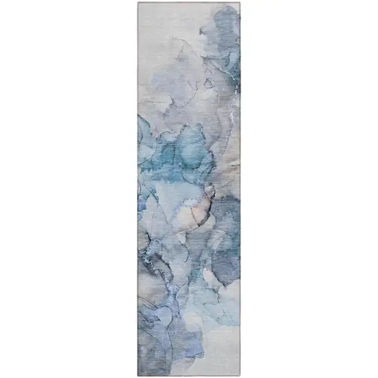 Blue and Gray Abstract Washable Non Skid Indoor Outdoor Runner Rug Photo 2