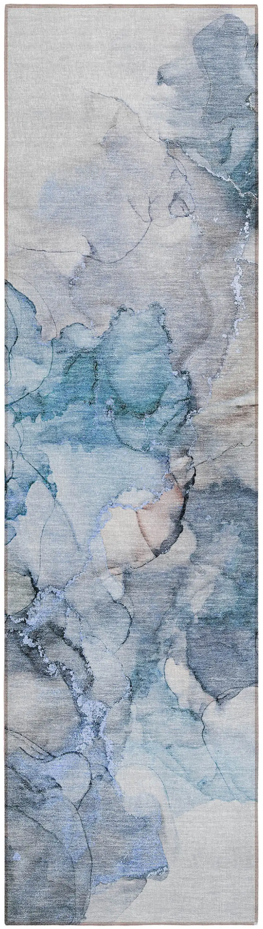 Blue and Gray Abstract Washable Non Skid Indoor Outdoor Runner Rug Photo 2