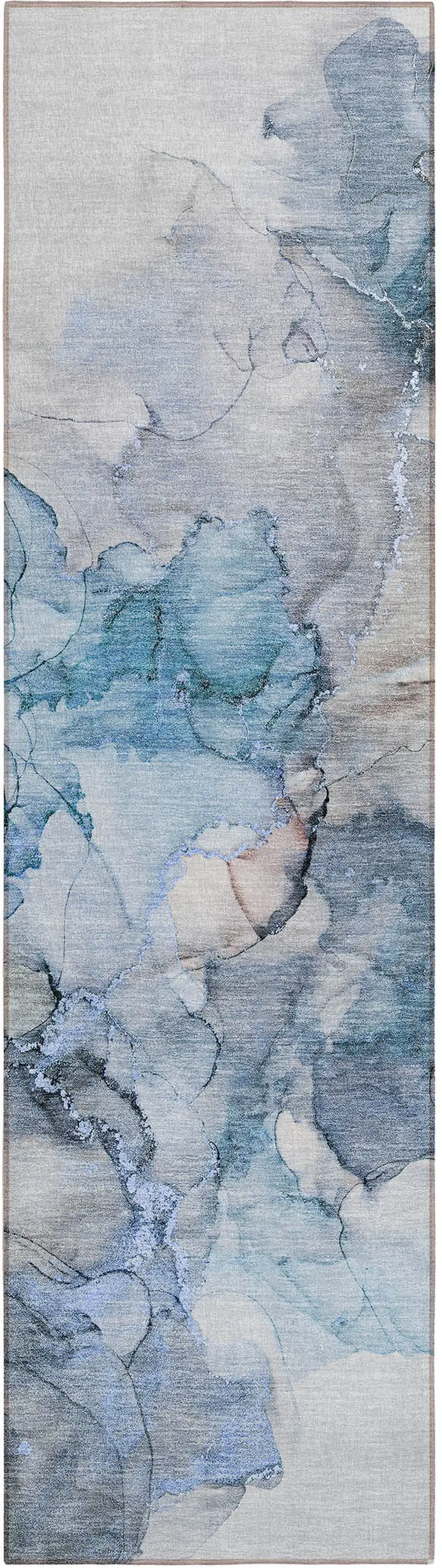 Blue and Gray Abstract Washable Non Skid Indoor Outdoor Runner Rug Photo 2
